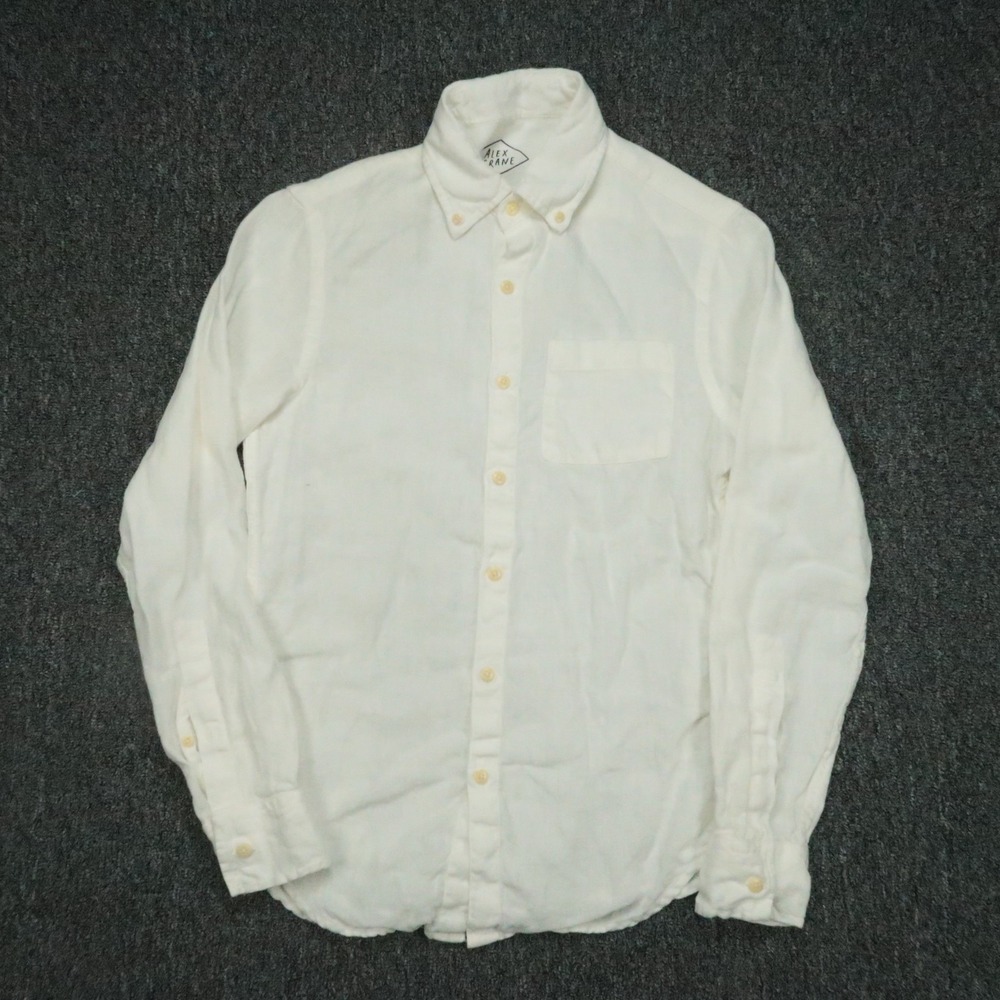 Alex Crane Shirt Mens Extra Small White Long Sleeve 100% Linen Button Down XS